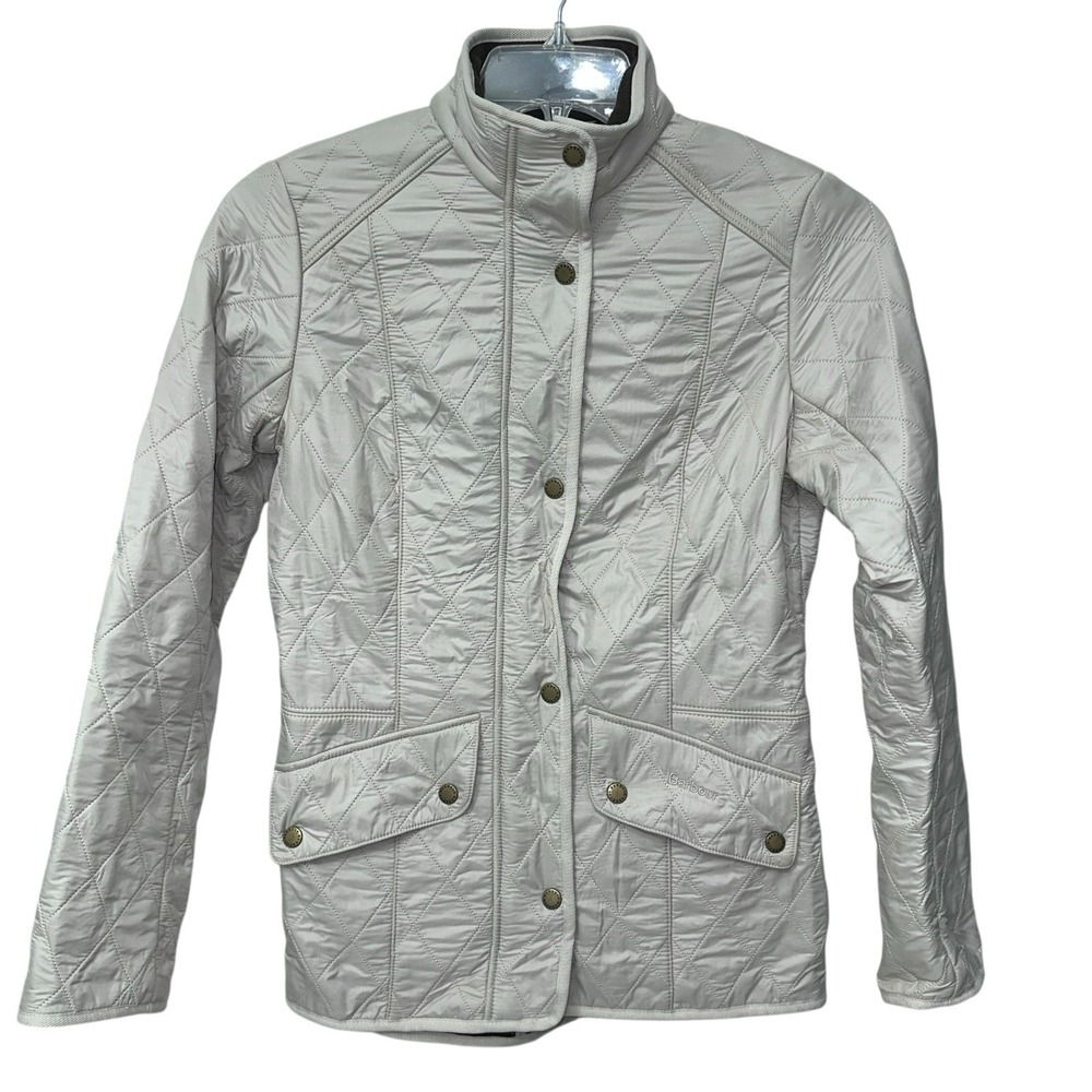 Barbour Cavalry Polarquilt Jacket‎ Womens 6 Beige Quilted Full Zip Riding Coat